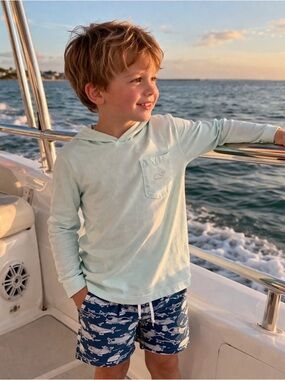 Vineyard Vines Light Aqua Kids Hooded Pocket Tee